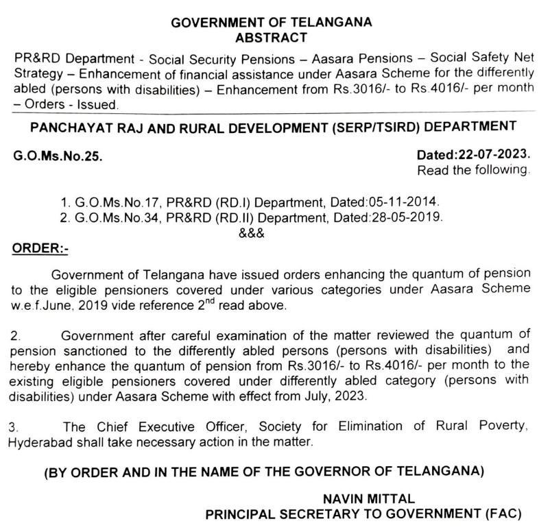 Differently abled Pension