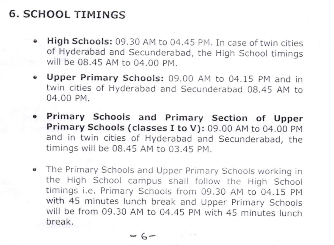 Telangana School Timings 2024